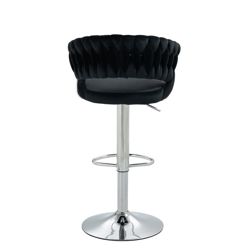 Christal Height Adjustable Swivel Bar Stool, Black, Silver