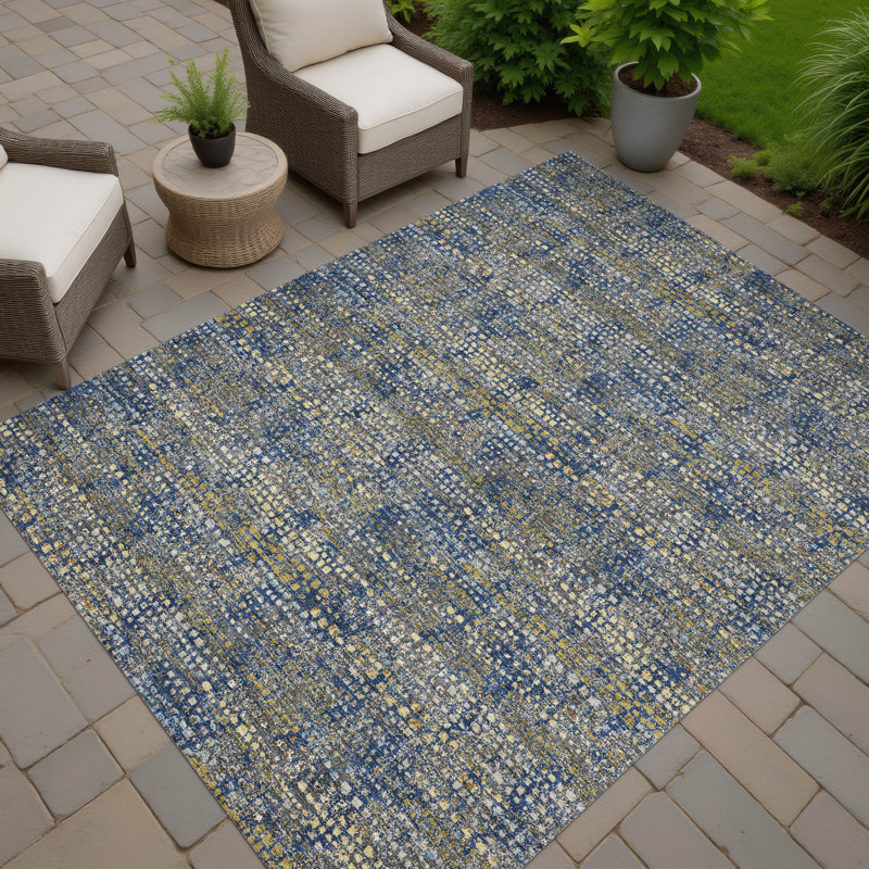 Machine Washable Indoor/Outdoor Chantille ACN2641 Abstract Rug, Navy, 9' x 12'