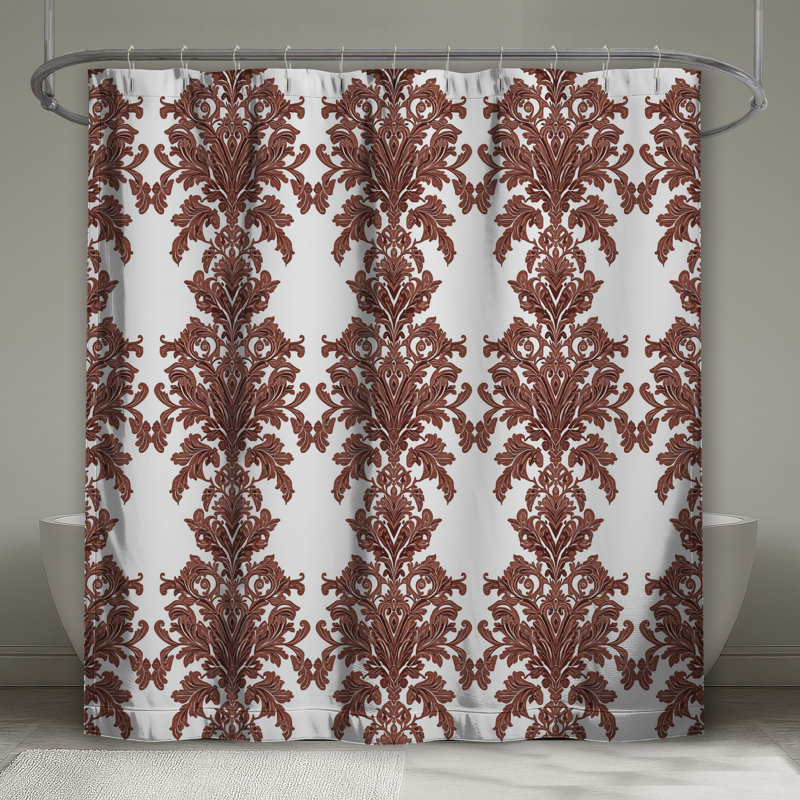 Rideau de douche brun à motif damassé très long, L 70 po x H 72 po