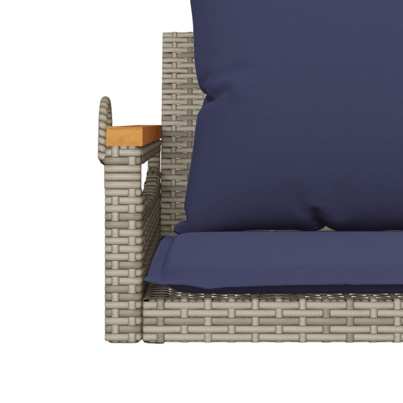 Banc pivotant en poly avec rotin 24,8 po x 24,4 po x 15,7 po Ebern Designs, Gris / bleu marine