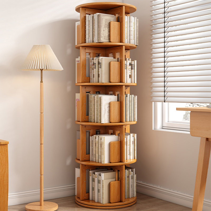 Bibliothèque rotative Cherry, (5 tablettes) H 63,58 po x l 17,91 po x P 17,91 po, Couleur de bois de cerisier
