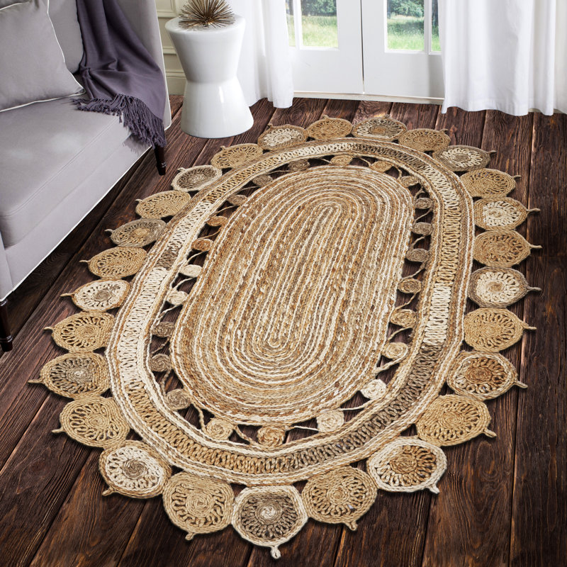Tapis en jute / sisal tressé à la main à motif géométrique brun / ivoire / brun clair Connolly, Ovale 7 pi x 9 pi