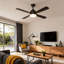 Ventilateur de plafond noir intérieur / extérieur 52 po avec lumière DEL 3 couleurs à intensité variable et télécommande, moteur CC réversible, 6 vitesses