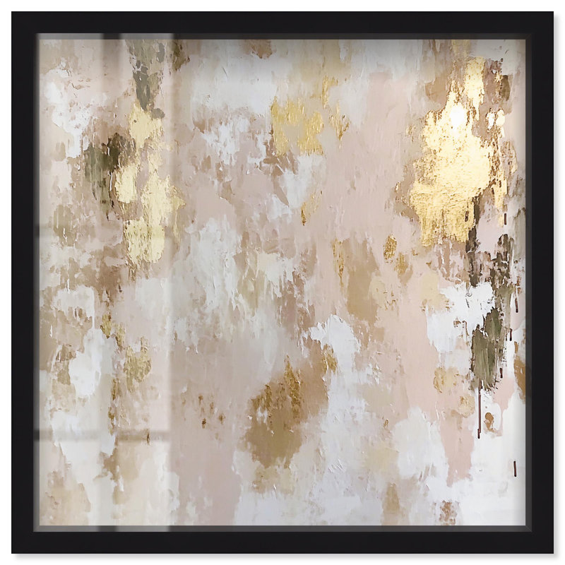 «Golden Glimmer Gesture I Shadowbox Print», art mural neutre par Art Remedy, H 31 po x l 31 po, Noir