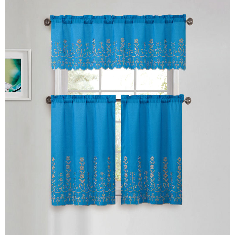 Justilia Floral Swag Kitchen Curtain, Blue