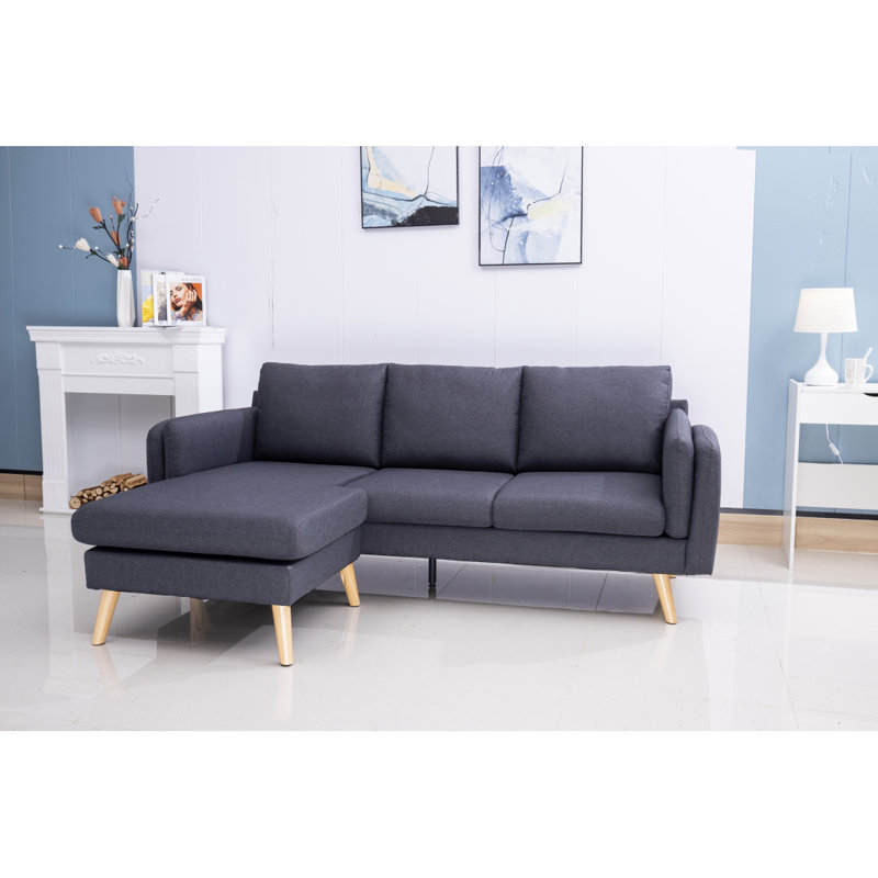 Canapé moderne en forme de L 3020 avec repose-pieds avec accoudoirs doubles gauche et droite, Mélange de polyester gris foncé