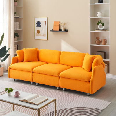 95,3 pouces de velours orange avec 3 coussins décoratifs en tissu et 3 sièges relaxants et fascinants pour la vie