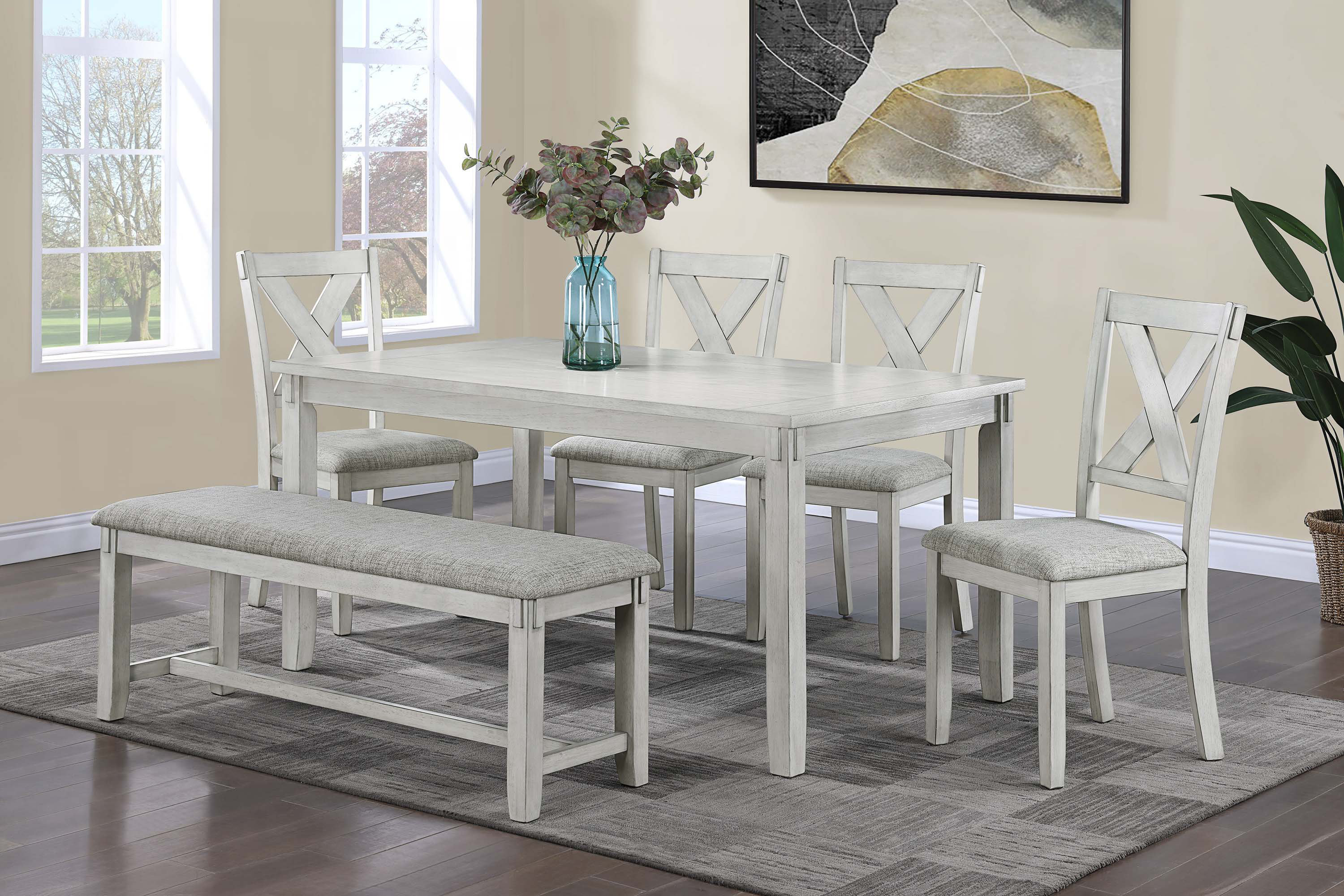 Gracie Oaks Rustic Farmhouse Transitional 6pc Dining Set Rectangular ...