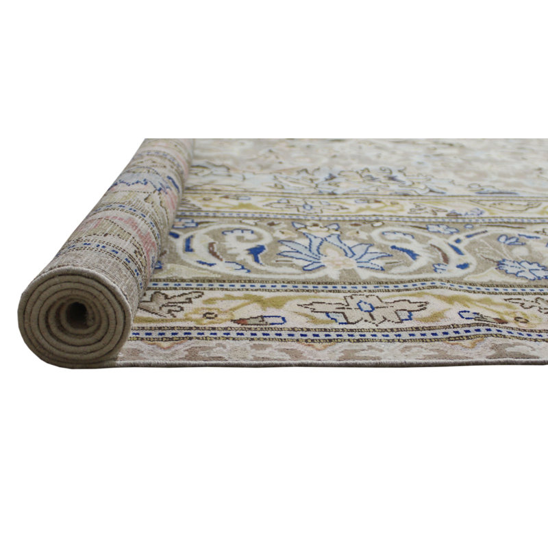 Tapis unique en laine noué à la main gris de 9 pi 10 po x 13 pi 6 po Maejor