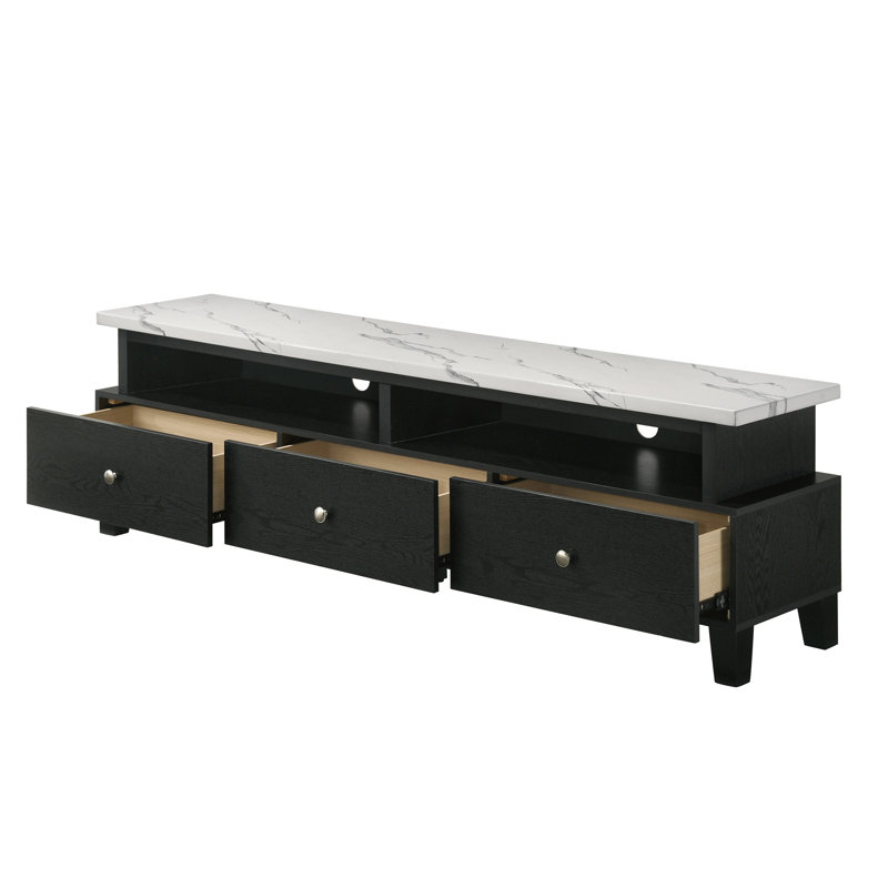 Modern Sleek White Finish Faux Marble Accents Silver-tone Legs TV Stand Console Living Room Furniture