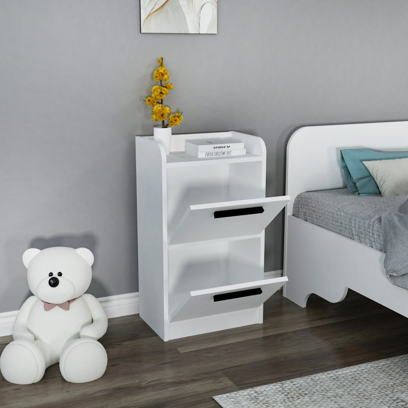 Meshonda 45cm W Manufactured Wood Bedside Table, White