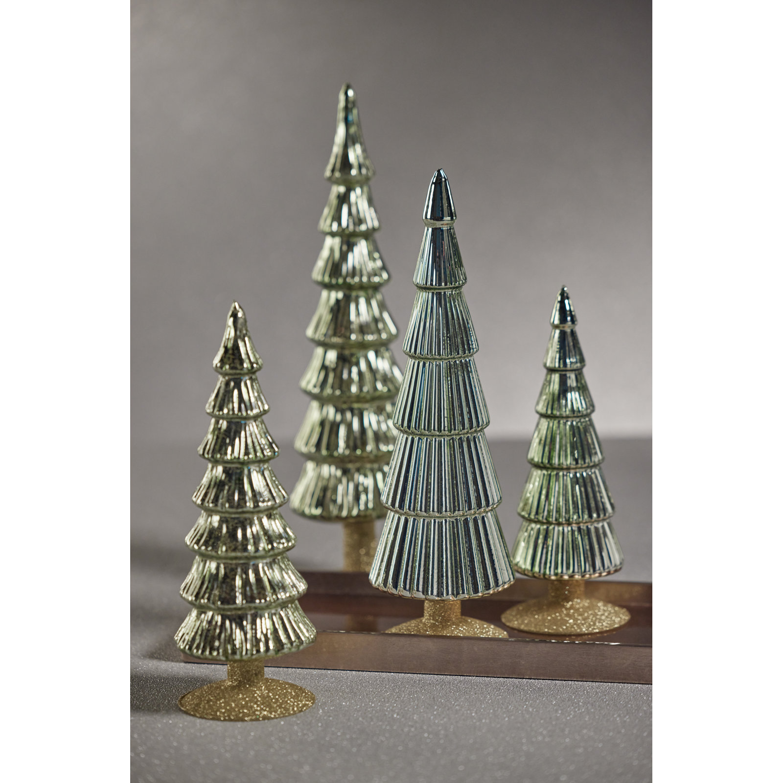 Halette Christmas Tabletop Tree, 9.5" H x 3.5" W x 3.5" D, Light Green/Gold