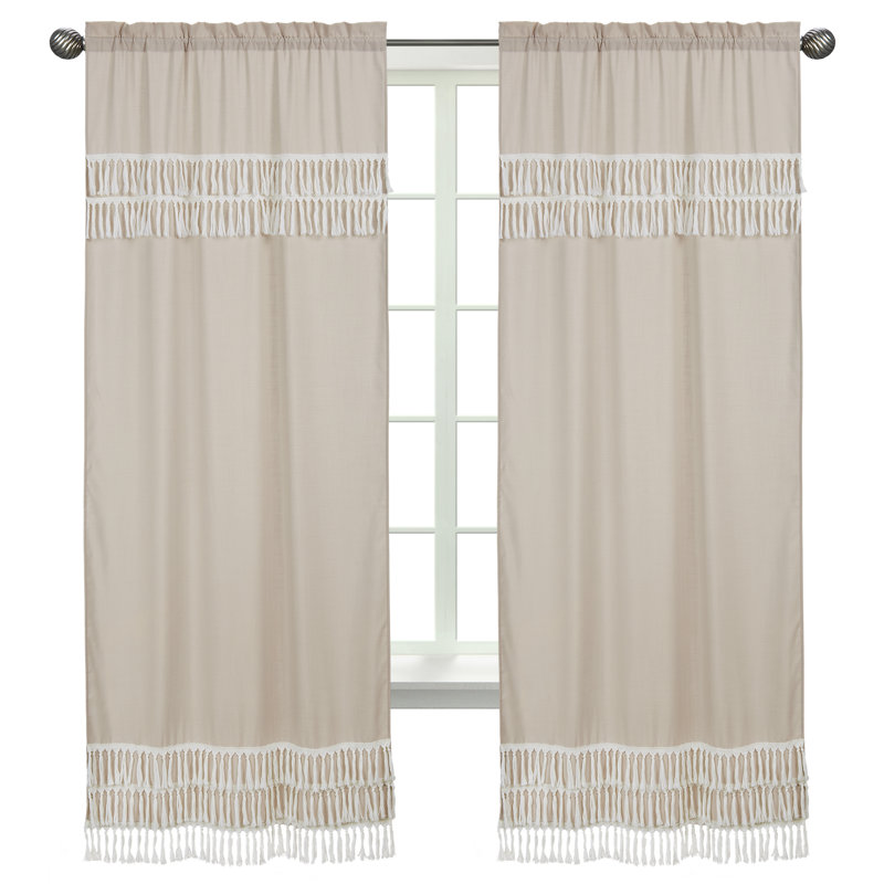 Boho Botanical Leaf Beige Linen Sheer Rod Pocket Curtains