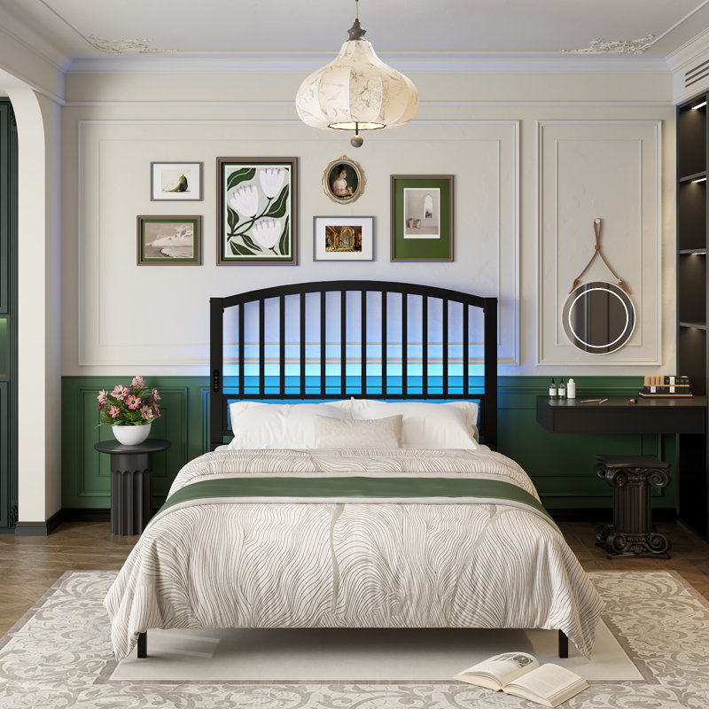 Arch Slats Metal Headboard, Full, Black