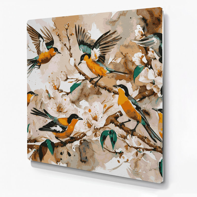 «Birds Common Bulbul», art mural en métal beige