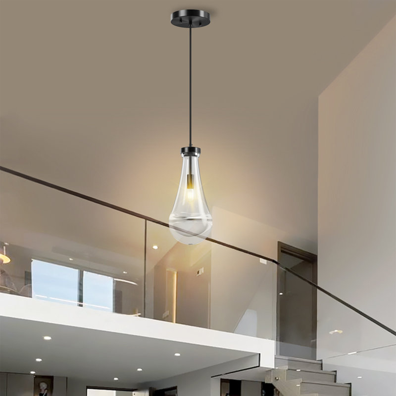 Glass Teardrop Pendant Light, Matte Black
