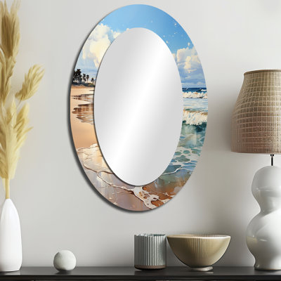 Beach Beach Seaside Reflections V - Miroir mural ovale bleu sarcelle