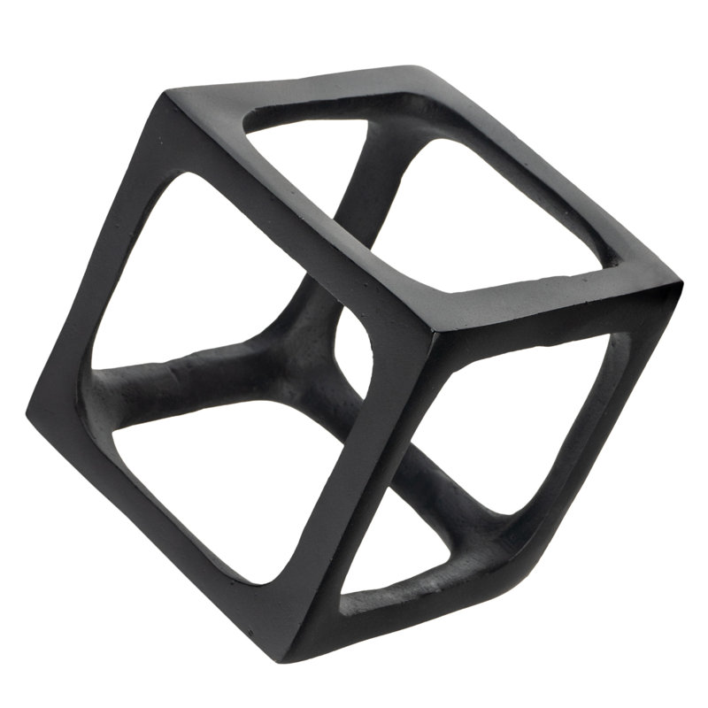 Black Cast Aluminum Geometric Cube Sculptures Set