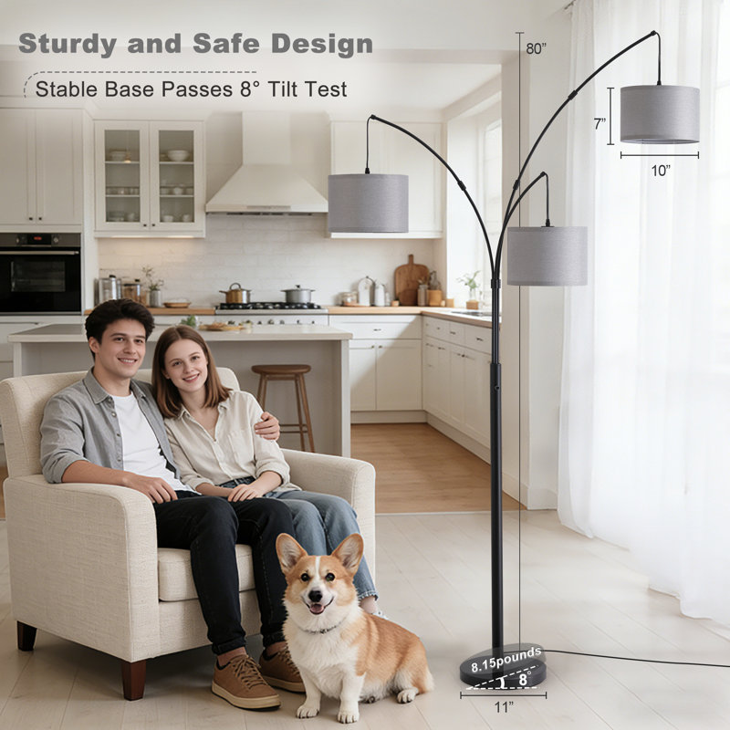 Lampe sur pied 80 po à 3 lumières à intensité variable de 3 couleurs à température variable avec télécommande, Noir, Gris