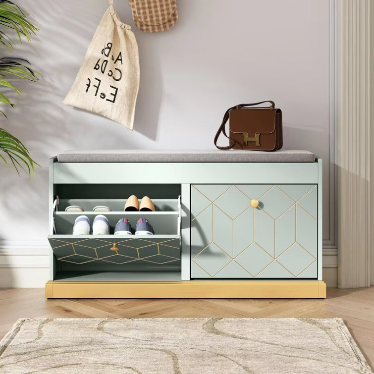Teaira Upholstered Storage Bench with Flip Drawer Shoes Cabinet