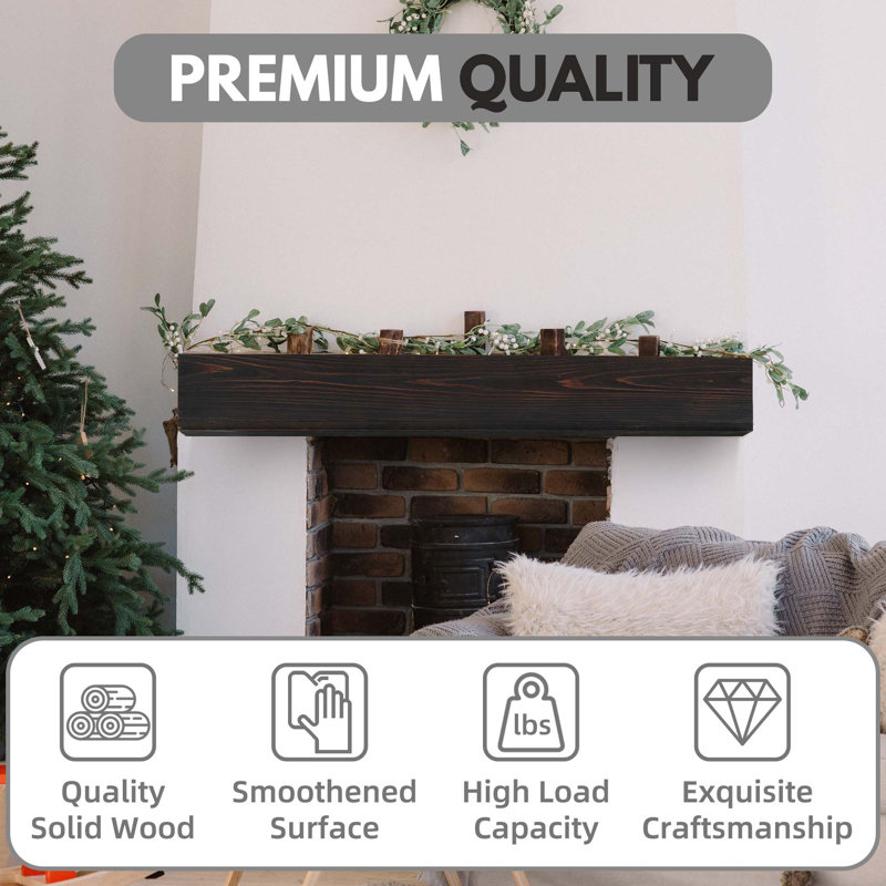 Rustic Wood Floating Fireplace Mantel Shelf – Wall-Mounted Home Decor, 72"