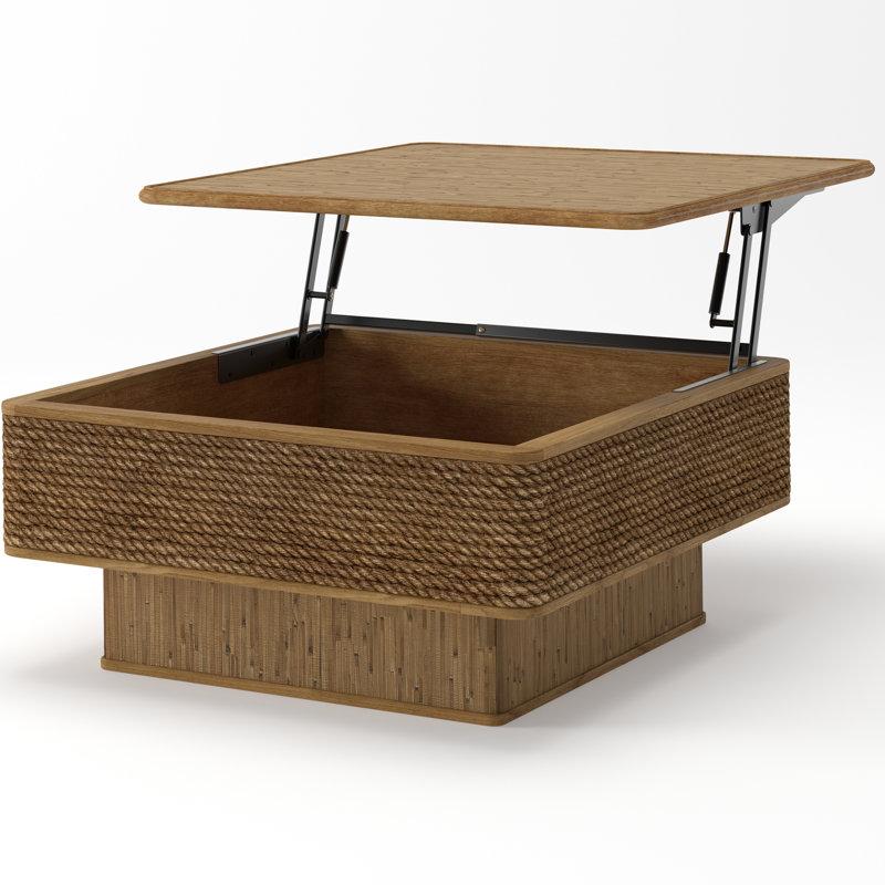 Table basse 31,52 "carrée en rotin + corde de chanvre avec fonction de rangement réglable, de style naturel rétro, pour la salle à manger