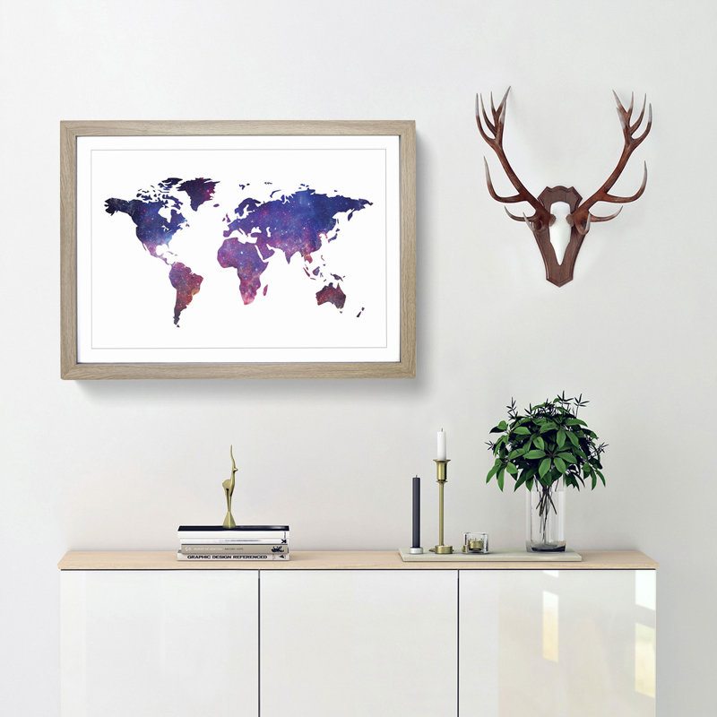 A Cosmic Map of the Earth in Abstract - Picture Frame Painting Print, 62cm H x 87cm W x 2cm D, Oak Framed