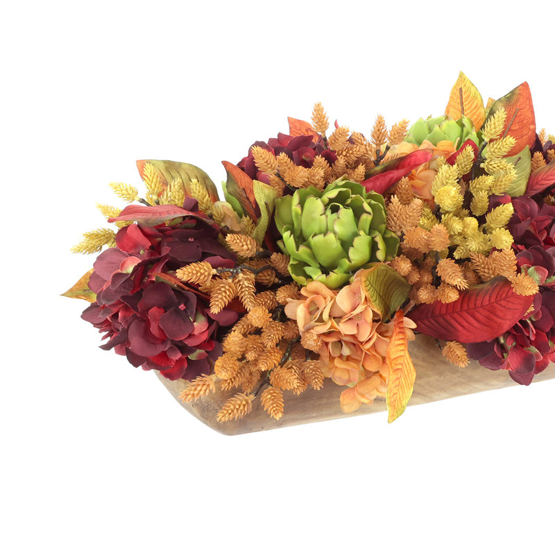 Fall Centerpiece with Hydrangeas, Heather and Pinecones