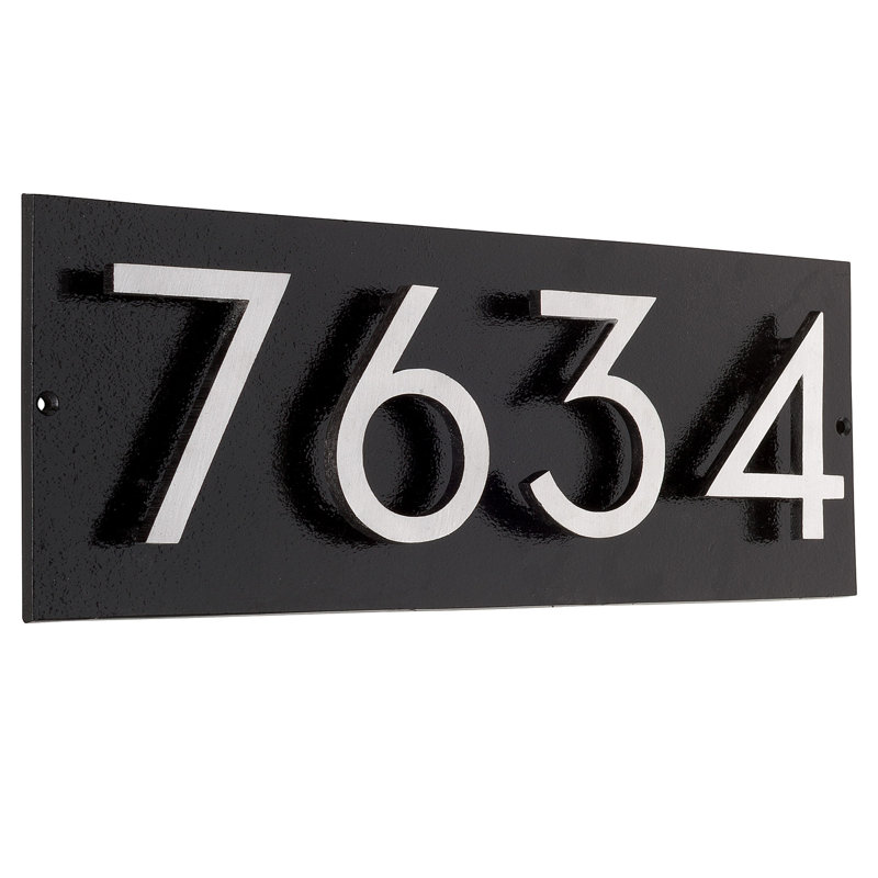 Floating 1-Line Wall Address Plaque, Black, Satin Nickel Two Tone