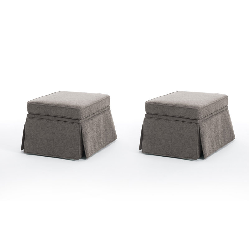 Upholstered Tan Skirted Rectangular Storage Ottoman with Lift-Top (Set of 2), Tan Chenille