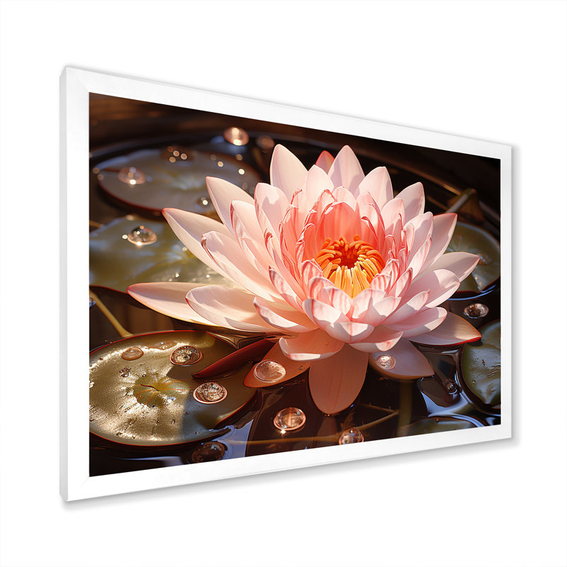 Nénuphars roses et roses, Cadre de coin blanc fermé, H 16 po x l 32 po x P 1 po
