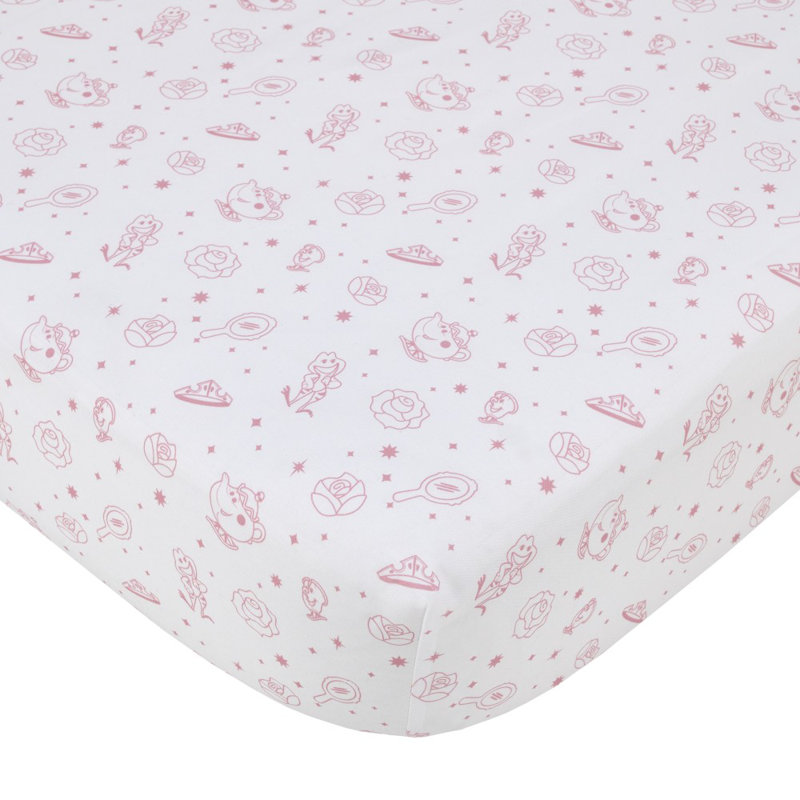 White and Pink Princess Print Toddler Crib Sheet
