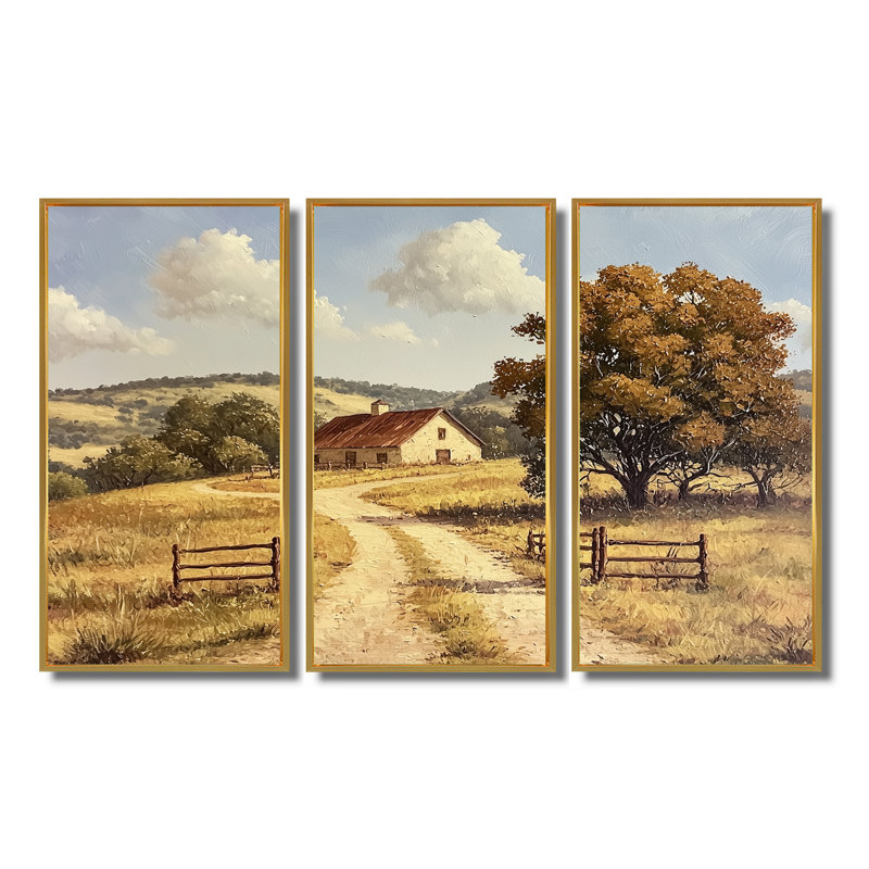 Texas Ranch Horizon II - ensemble d'art mural Texas, H 40 po x l 60 po, Reproduction avec cadre flottant, Doré