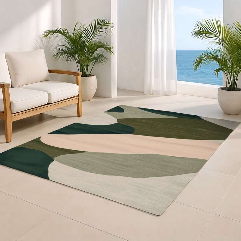 Tapis intérieur et extérieur vert Watercolor, Rectangulaire 2 pi x 3 pi