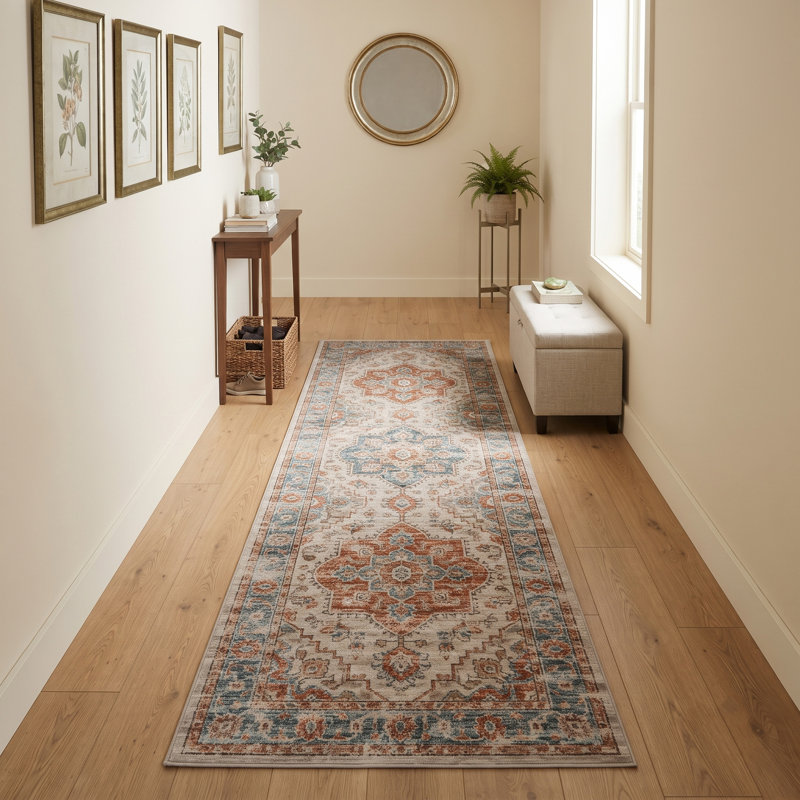 Kinsley Vintage Boho Medallion Distressed Area Rug, Runner 2'7" x 7'6"