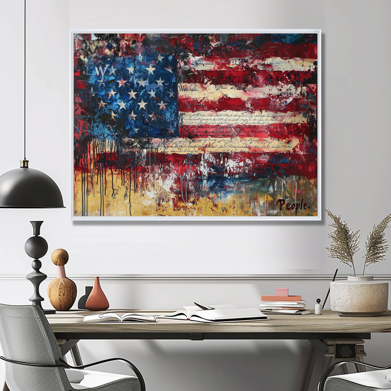 Krystalee, drapeau des États-Unis, patriotisme, aquarelle, H 34 po x l 44 po, Blanc, Floater Framed