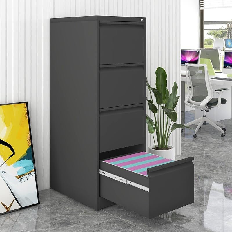 Classeur avec serrure, classeurs verticaux robustes pour bureau à domicile, classeur pour dossiers de format lettre / légal / A4 / F4, assemblage requis