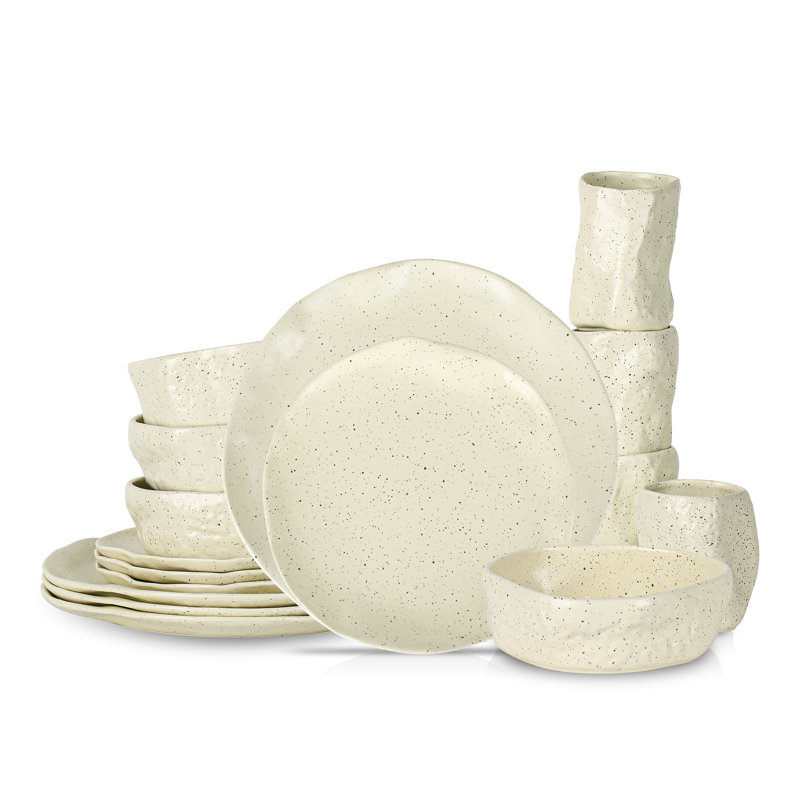 Atik Cream Speckled Ceramic 16-Piece Dinnerware Set, Service for 4