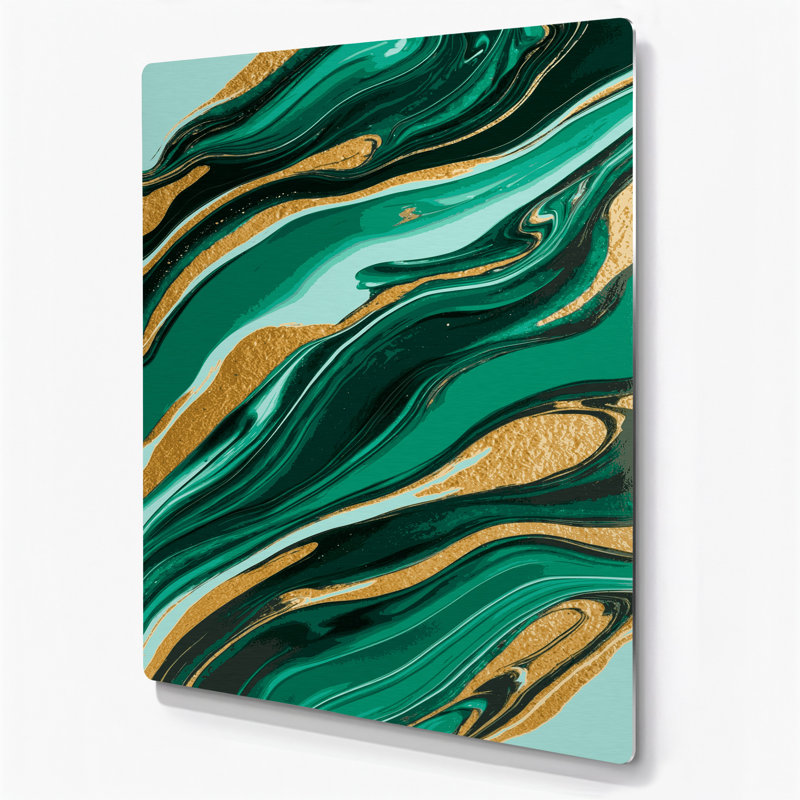 Abstrait art fluide 72, art mural en métal vert, H 11 po x l 14 po