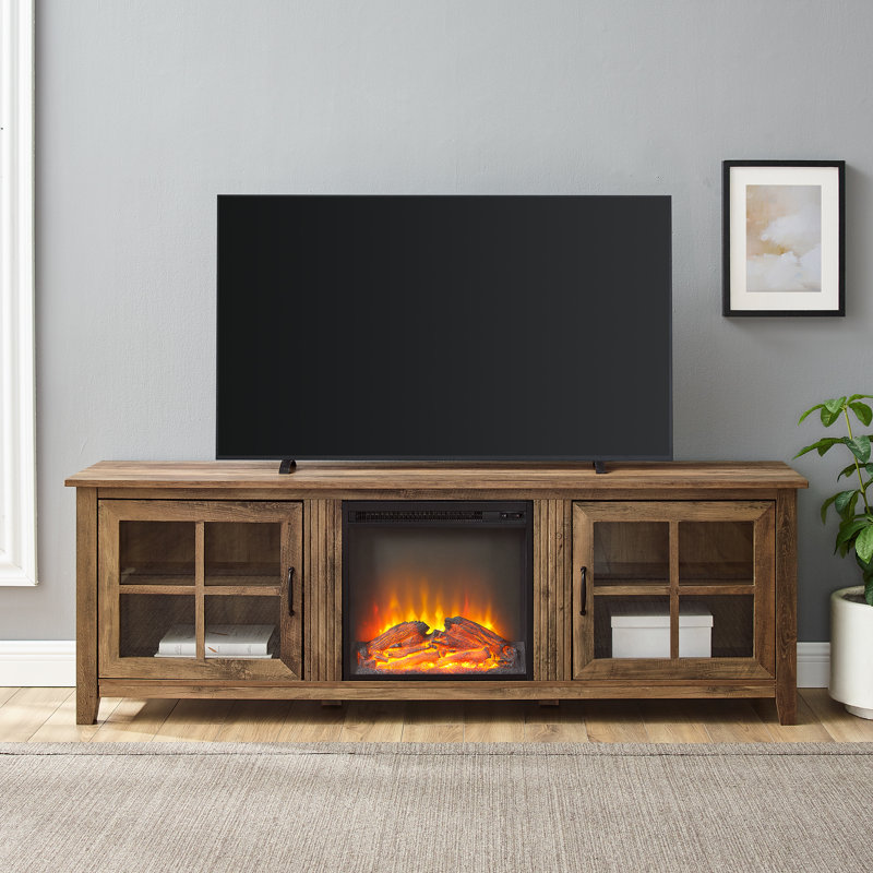 Dake 70" Media Console with Electric Fireplace, Rustic Oak