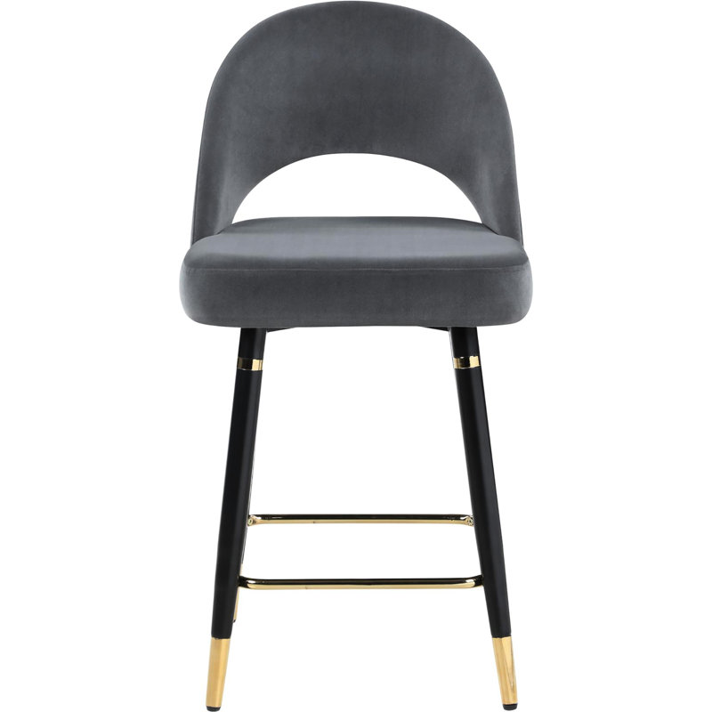 Sièges à hauteur de comptoir gris à dossier ouvert (de 2) - Coussin en velours, pieds capitonnés pour les repas à 2 tabourets, pieds évasés, décorations pour la maison