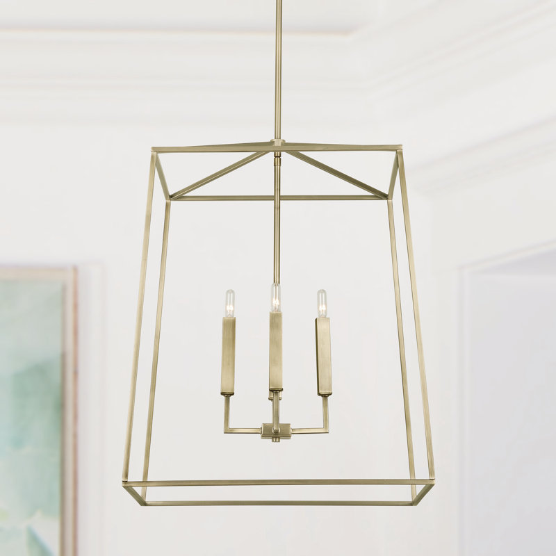 Dumas 4 - Light Dimmable Lantern Geometric Chandelier, Aged Brass, 34.25" H x 22" W x 22" D
