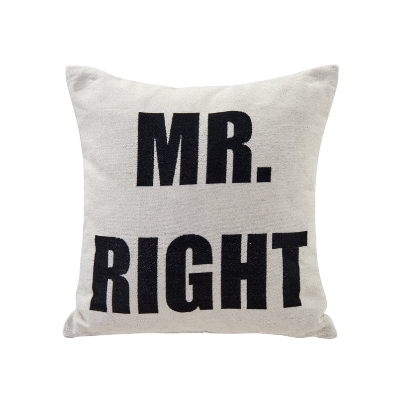 Mr. Right White Cotton Jacquard Square Decorative Pillow