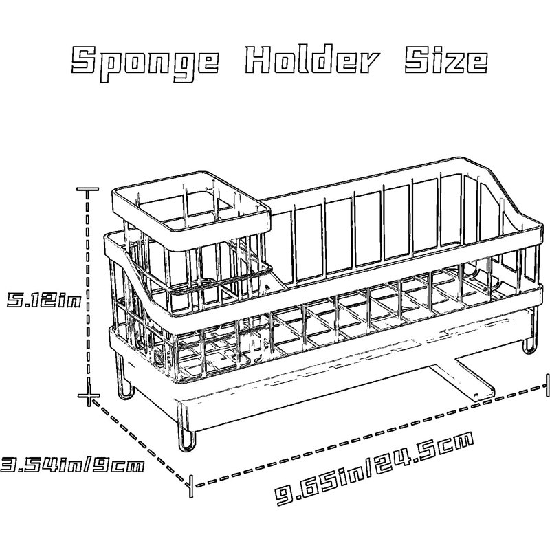 Organisateur de chariot d'évier en acier inoxydable avec bec rotatif - Grand support en éponge pour évier de cuisine, brosses, détergent et bouchon d'évier - Essentiels pour économiser de l'espace