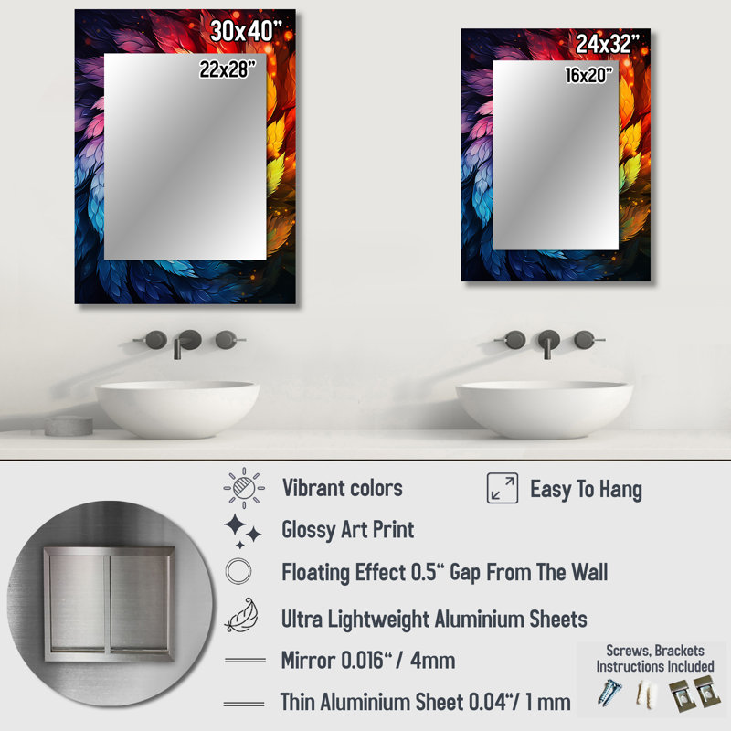 Fractal colorfulFloral Spiral III - Fractal Unique Wall Mirror, Modern Mirror, Printed Metal Art, 40" x 30"