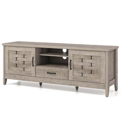 TV Stand with 2 Woven Accent Doors, Storage Drawer 3 Adjustable Shelves for 65” TVs Rustic Oak