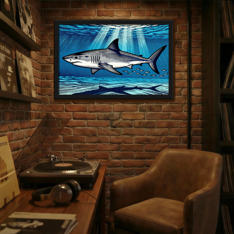 Animaux, requin sous l'eau, scène d'art océanique, H 12 po x l 18 po