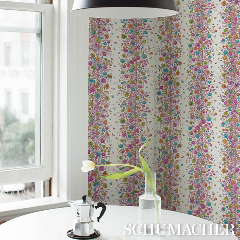 Schumacher X The New Yorker Edward Steed's Towers Of Flowers Wallpaper, Burst/Beige/Pink