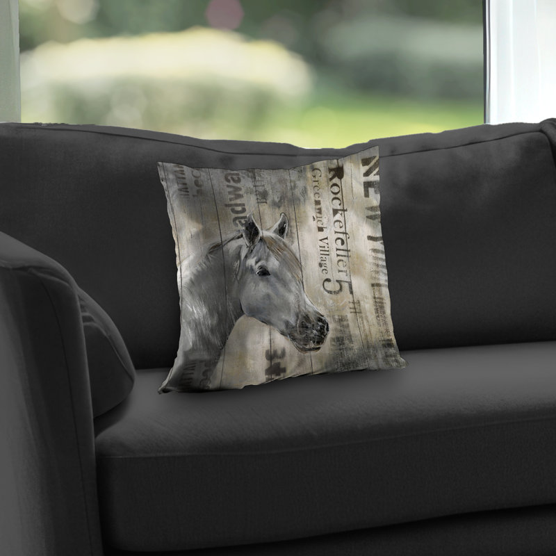 Rustic White Horse - Beige Poly Twill Throw for Home Decor