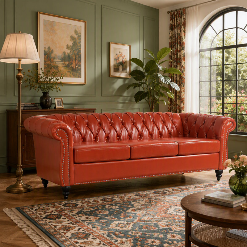 Canapé Chesterfield 84,65 po, Similicuir orange